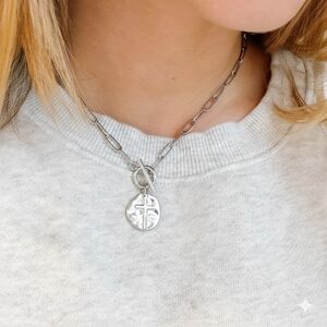 Paperclip Chain Necklace with Hammered Cross Pendant